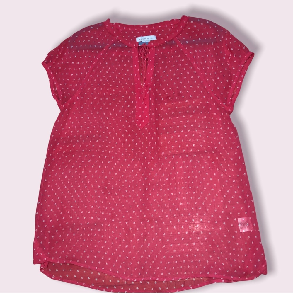 Liz‎ Claiborne  Red Women’s short sleeves Sheer top Sz L